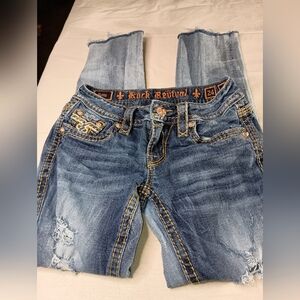 Rock Revival Distressed Thrash Grunge Blue Designer Jeans (#259)